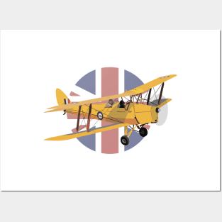 de Havilland DH.82 Tiger Moth British WW2 Airplane with British Flag Posters and Art